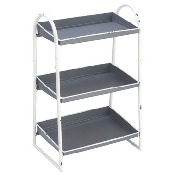 Heavily Distressed Grey 3-Tier Metal Tray With White Frame and Rim