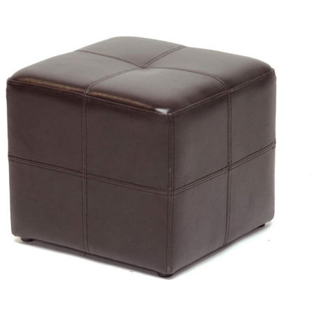 Pemberly Row Leather Cube Ottoman in Dark Brown