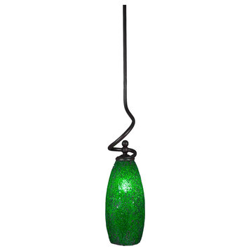 Capri Stem Mini Pendant In Dark Granite, 5.5" Green Fusion Glass
