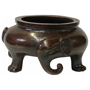 Oriental Brown Finish Metal Incense Burner Elephant Head Accent Hws1580