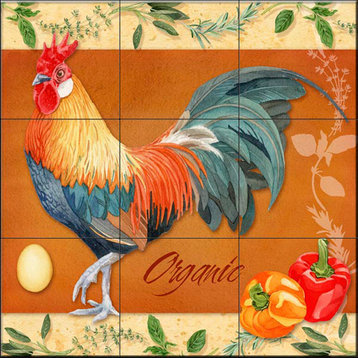 Tile Mural, Rooster Organic by Lynnea Washburn
