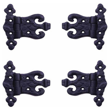 Black T Strap Door Hinge 4.5" L Wrought Iron Flush Mount with Screws Pack of 4