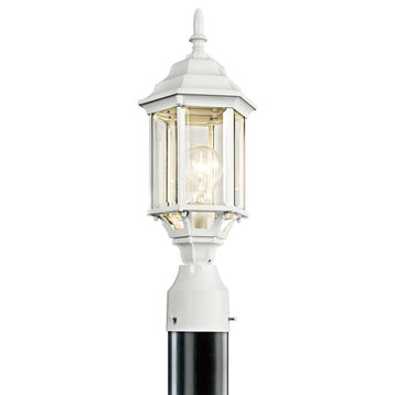 Chesapeake Outdoor Post Mount 1-Light, White, Glass: Clear Beveled