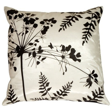 Pillow Decor - White with Black Spring Flower and Ferns Pillow