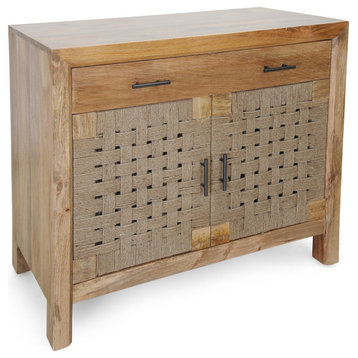Augustine Brown and Jute Two Door One Drawer Cabinet