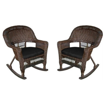 Jeco Wicker Chair in Espresso with Black Cushion (Set of 4)