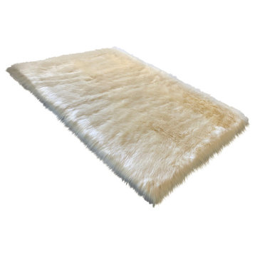 Super Soft Faux Sheepskin Silky Shag Rug, Cream, 12'x15'