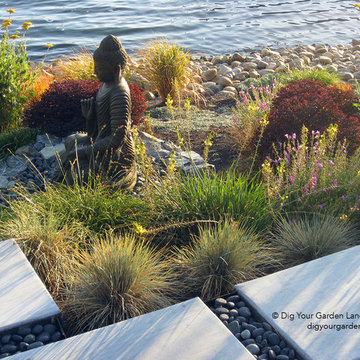 Modern Water-Side Landscape Remodel and Lawn Replacement - Backyard, Novato, CA