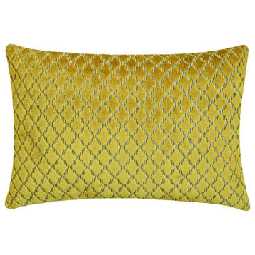 Chartreuse Green Velvet 12"x24" Lumbar Pillow Cover Lattice, - Marvel Chartreuse