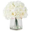 Pure Garden Hydrangea and Rose Floral Arrangement With Vase, Cream