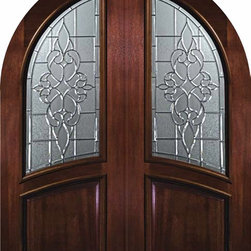 Pre-hung Entry Double Door 96 Wood Mahogany Courtlandt Round Top - Front Doors