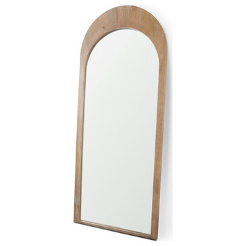 Celeste Light Brown Wood Arched Floor Mirror