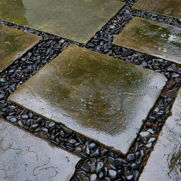 Japanese black pebbles and York stone