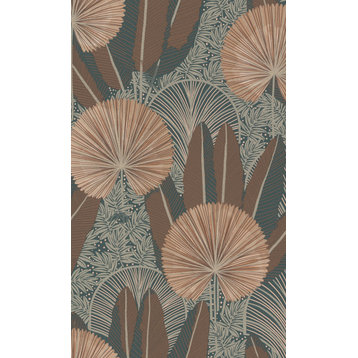 Metallic Leaf Tropical Wallpaper, Beige, Double Roll