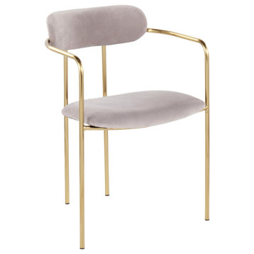 Demi Chair, Set of 2, Gold Metal, Silver Velvet