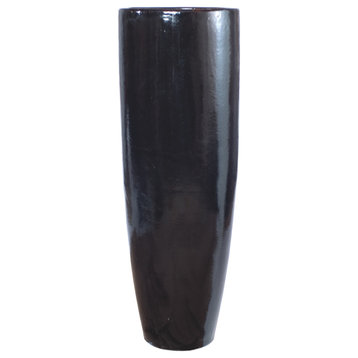 54" Tall Black Round Ceramic Pot