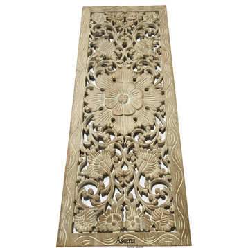Floral Wood Carved Wall PanelWood Wall Art Large Wood Wall Plaque 35.5"x13.5", W