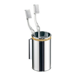 Secret Bath - Cecilia Gold Swarovski Crystals Wall Toothbrush Holder, Chrome - Toothbrush Holders