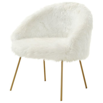 Posh Living Anthony Faux Fur Fabric Accent Chair with Metal Legs in White