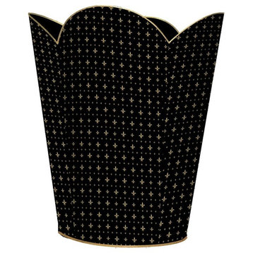 Black & Gold Fleur de Lis Wastepaper Basket, No Tissue Box Cover