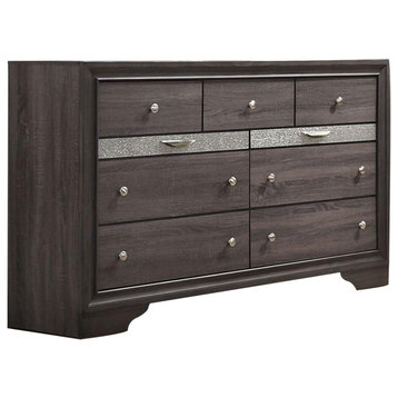 7 Drawer Wooden Dresser with Round Handle Design, Gray