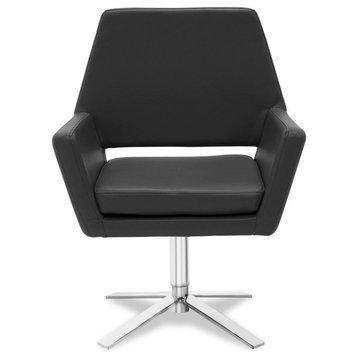 Modern Lyst Swivel Occasional Chair Black Leatherette Upholstery Chrome Legs