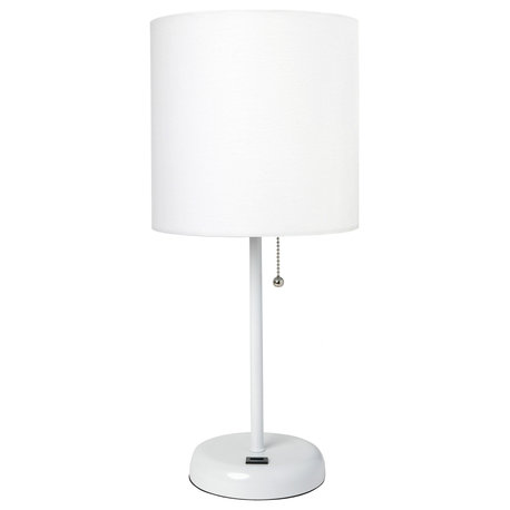 Limelights White Stick Lamp With Usb Charging Port and Fabric Shade, White