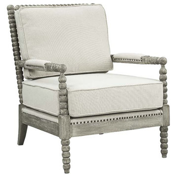 Acme Saraid Accent Chair Beige Linen and Gray Oak Finish
