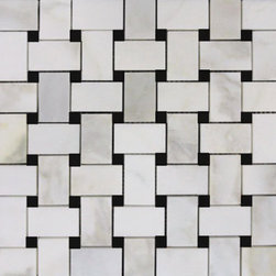 Honed Calacatta Gold Italian Marble Basketweave Mosaic Tile with Black Dots - Home Accessories & Decor