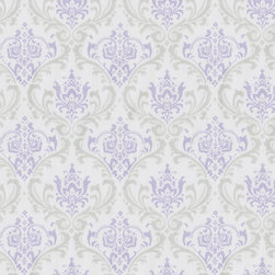 Lilac and Silver Gray Damask - Fabric
