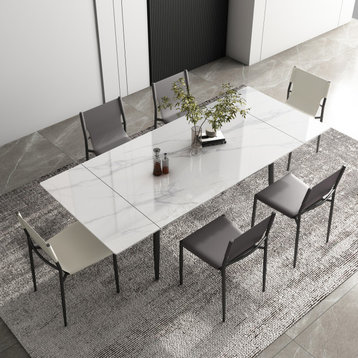 Extendable Stone Dining Table, White Top