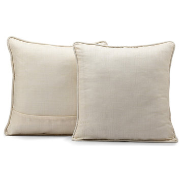 French Ivory Yarn Dyed Faux Raw Textured Silk Cushion Cover, Pair, 18"x18"
