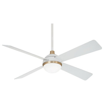 Minka Aire Orb 54" LED Ceiling Fan With Remote Control, Flat White / Soft Brass