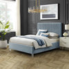 Inspired Home Shemar Bed, Velvet Upholstered Deep Channel Tufted, Slate Blue, Queen