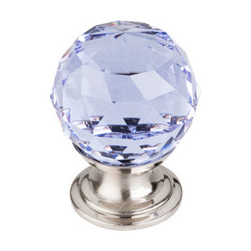 Light Blue Crystal Knob 1 1/8" w/ Brushed Satin Nickel Base