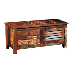 TV/Hi-Fi Side Cabinet Door 2 Drawers Storage Space Reclaimed Solid Wood Handmade