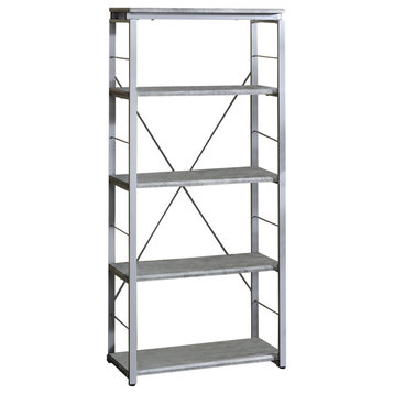 Benzara BM209626 Bookshelf with 4 Shelves and Open Metal Frame, Silver and Gray