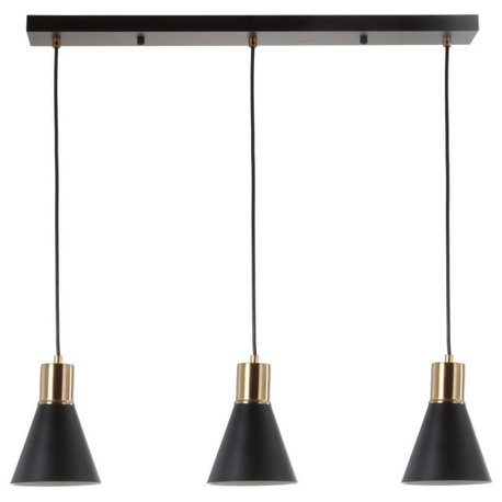 Apollo Metal LED Pendant, Black, Brass Gold, Black/Brass Gold, Width: 33.50"