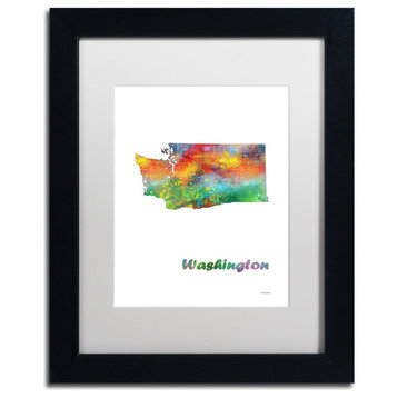 Marlene Watson 'Washington State Map-1' Art, Black Frame, 11"x14", White Matte
