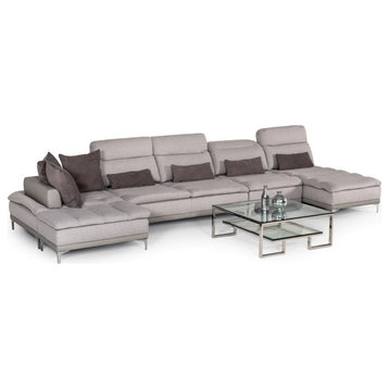 Rhonda Modern Gray Fabric & Gray Leather U Shaped Sectional Sofa