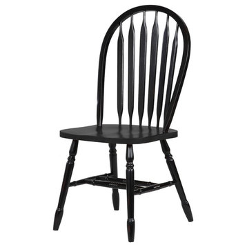 Set of 2 Dining Chair, Oakwood Legs With Slatted Backrest, Antique Black/Cherry