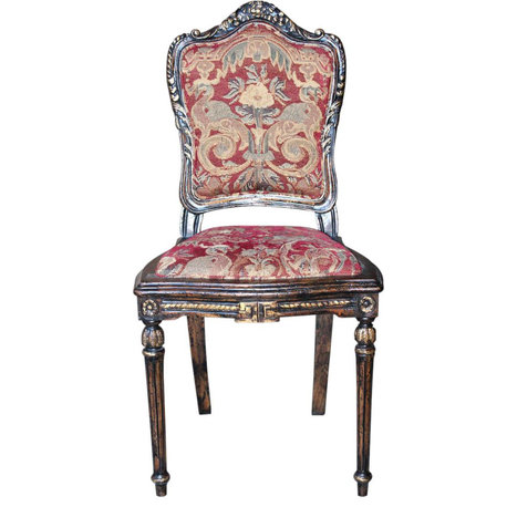 Vanity Chair Suzanna Antiqued Gold Leaf Wood, Carved Legs, Red