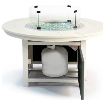 Vail 25"(Hx 48"(W HDPE Fire Pit Table, Two Tone Base, Round Top, White Top