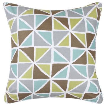 Green And Brown Triangle Pattern Accent Pillow Cover, 24"x24"