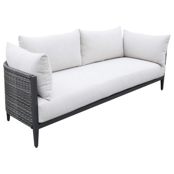 Mendocino Outdoor Wicker Sofa With Cushion With Side Pillows, Aluminum Frame, Dark Driftwood/Grey