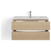 MOB Bath Vanity, White Oak, 42", Single Sink, Wall Mount