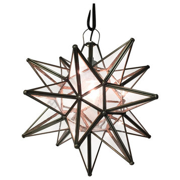 Moravian Star Light, Seedy Glass With Bronze Trim, 15" Diameter, With Mount Kit