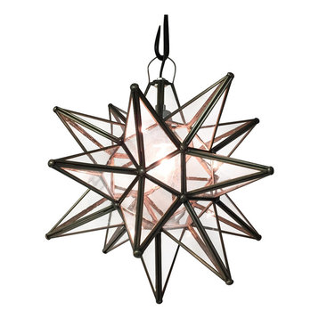 Moravian Star Light, Seedy Glass With Bronze Trim, 19" Diameter, With Mount Kit