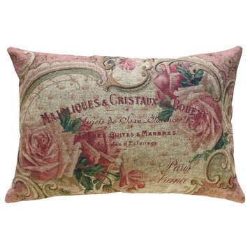 French Roses Linen Pillow, 18"x12"