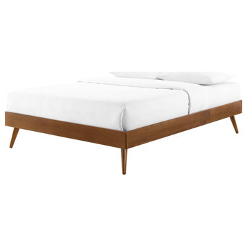 Platform Bed Frame, Full Size, Wood, Brown Walnut, Modern Contemporary, Bedroom